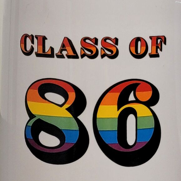 VTG 80s Class of 86 Mug 20 oz Papel White Multicolor Rainbow Ceramic Coffee Cup - Picture 2 of 9